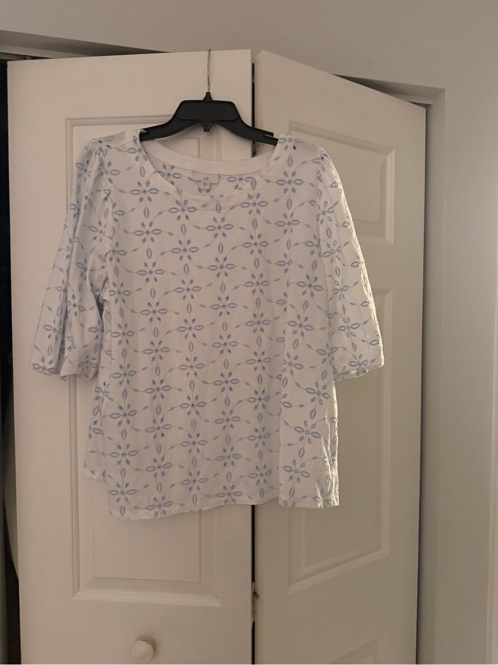 J. Jill Light Blue eyelid Pattern Cotton Top - Women L/large